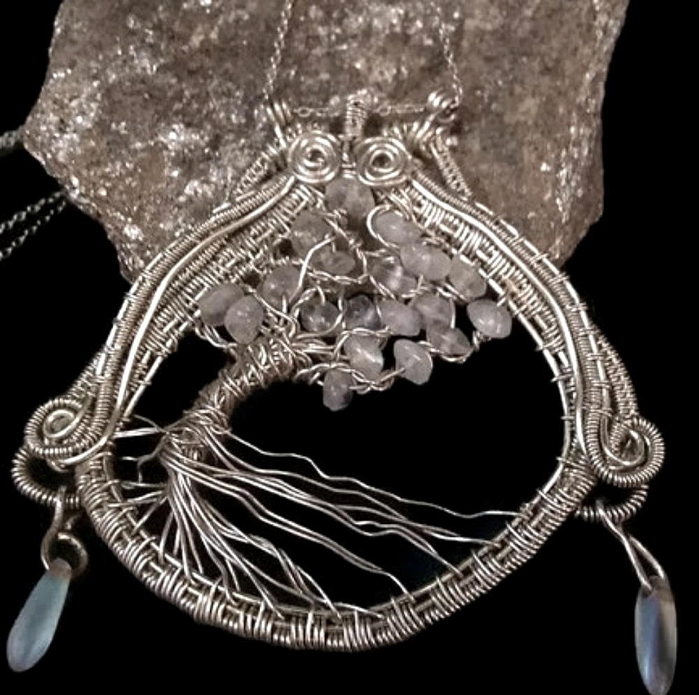 Moonstone Tree of Life in 99.9% Fine Silver wire